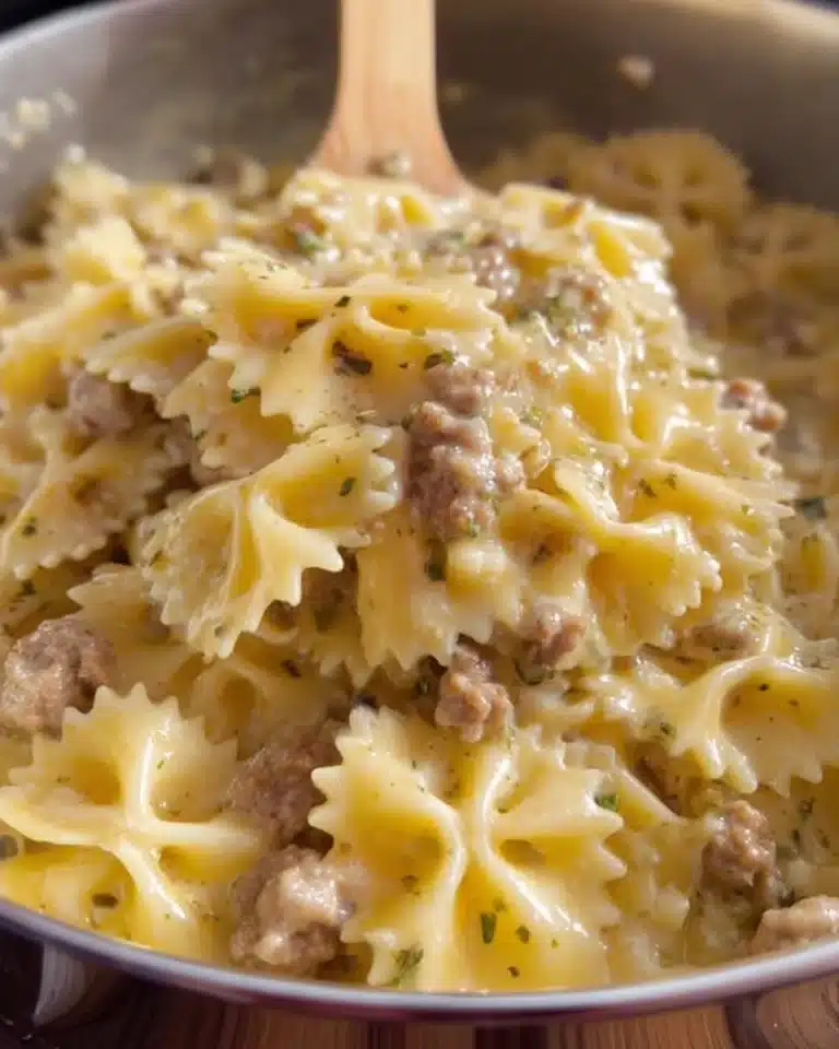 Creamy Parmesan Garlic Beef Bowtie Pasta Recipe