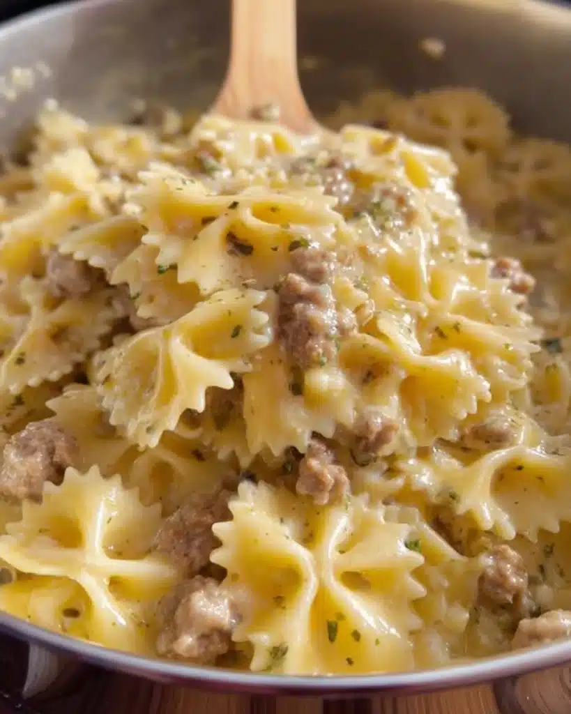 Creamy Parmesan Garlic Beef Bowtie Pasta Recipe