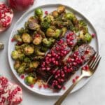Sticky Pomegranate Maple Glazed Salmon with Parmesan Roasted Broccoli and Brussels Sprouts Recipe
