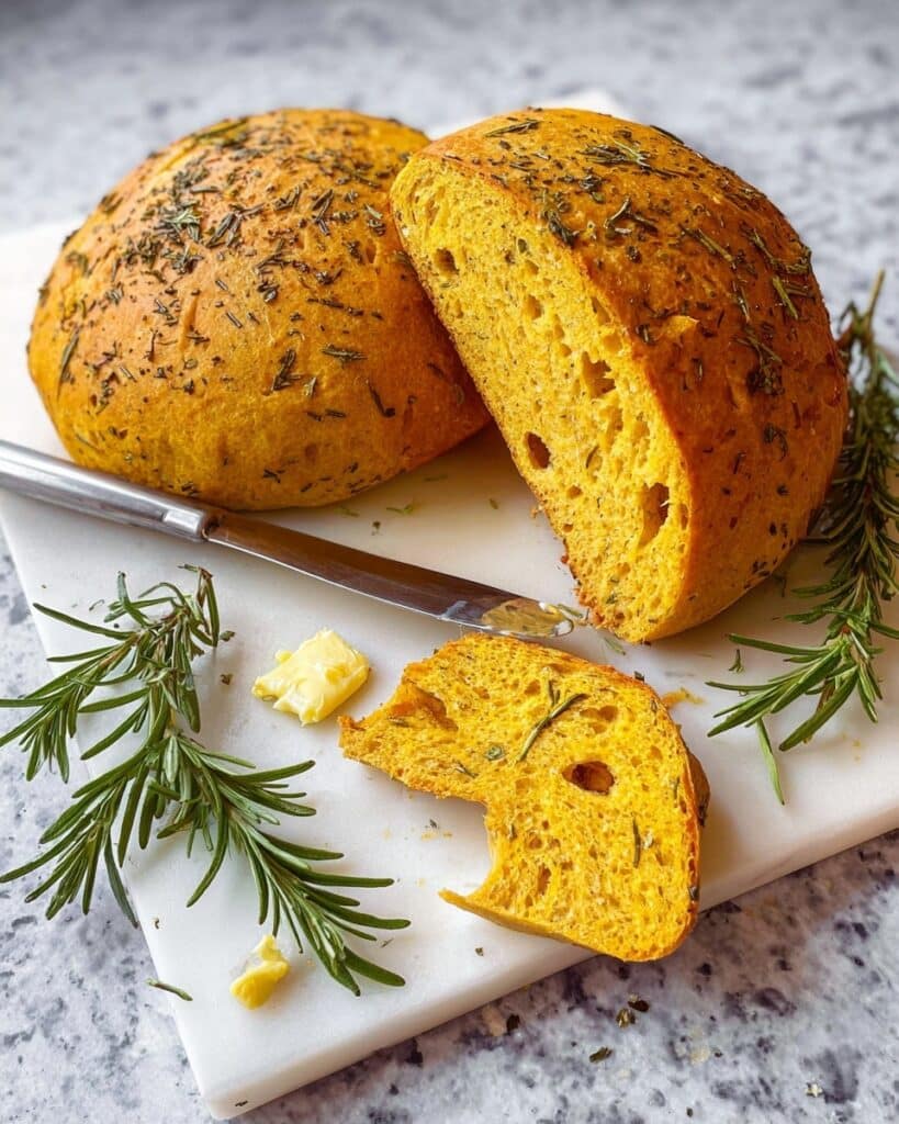 Pumpkin No Knead Bread with Rosemary and Olive Oil Recipe