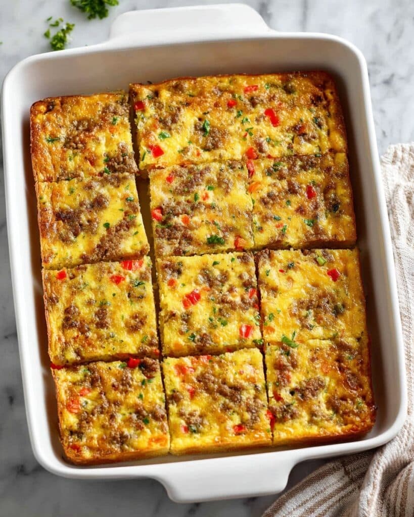 Cheesy Breakfast Casserole with Sausage and Bell Peppers Recipe