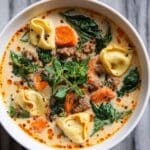 Creamy Sausage Tortellini Soup with Sweet Potatoes and Spinach Recipe