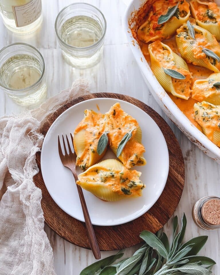Pumpkin Ricotta Stuffed Shells with Sage and Mozzarella Recipe