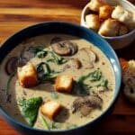 Mushroom Spinach Soup with Croutons Recipe