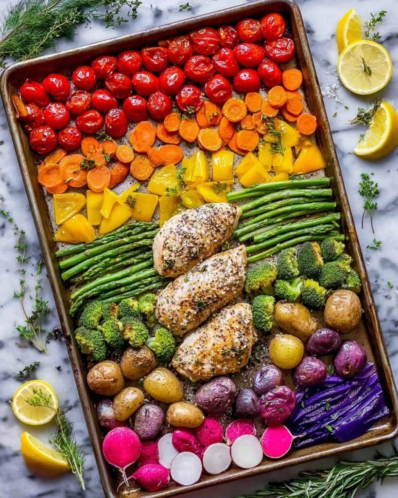 Lemon Herb Chicken Sheet Pan with Rainbow Vegetables Recipe