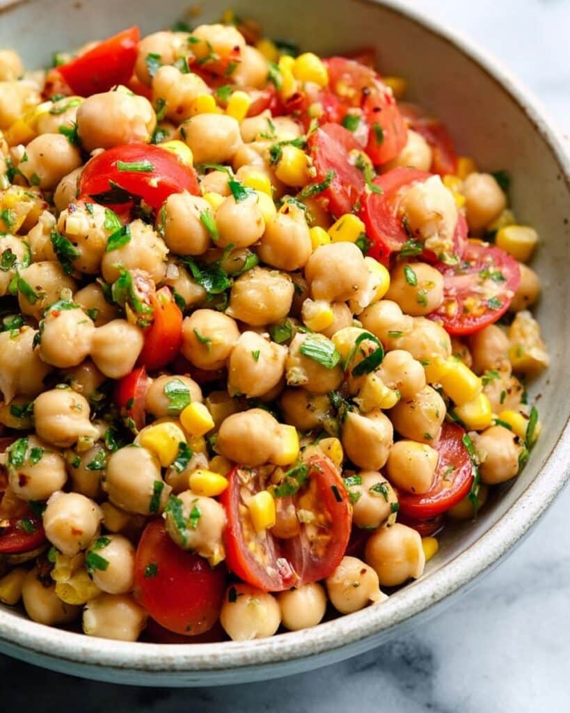 Summer Chickpea Salad with Honey Garlic Lime Vinaigrette Recipe