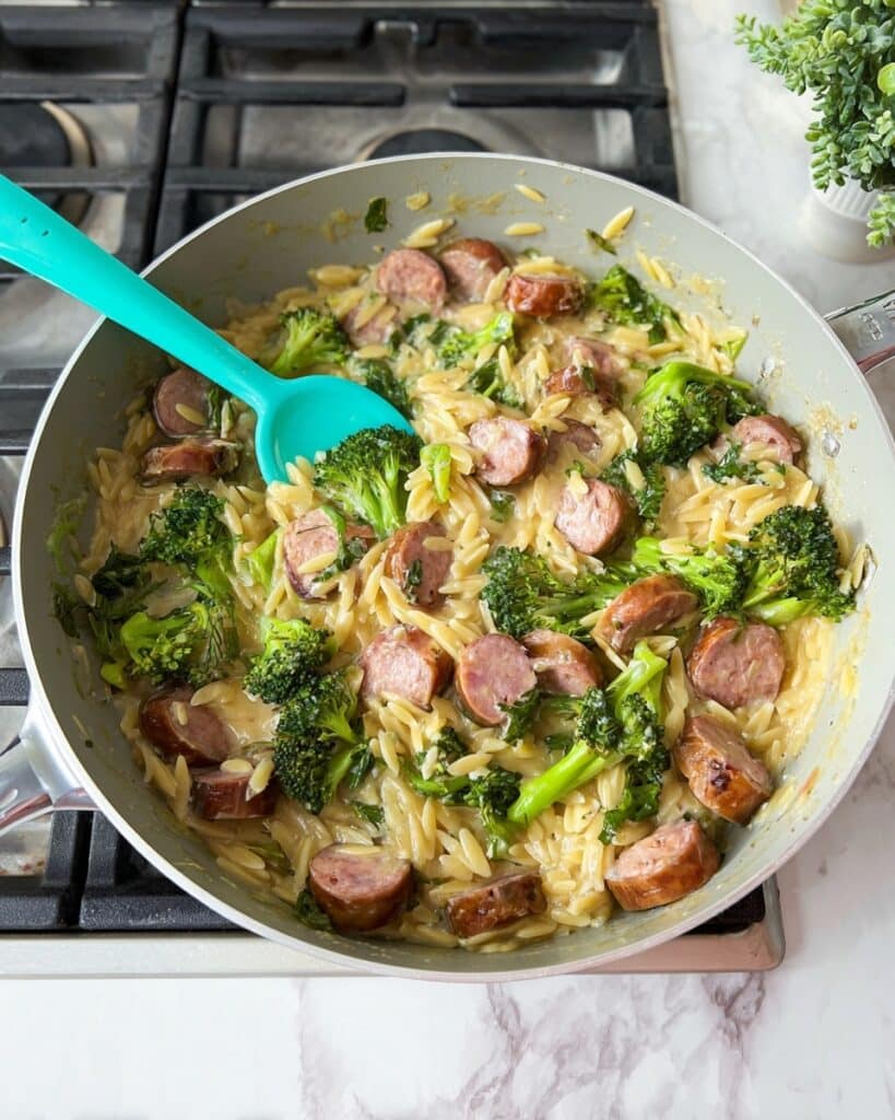 Chicken Sausage Orzo Skillet with Broccoli Recipe