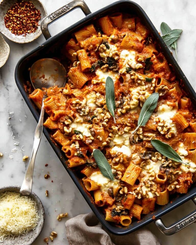 Pumpkin Tomato Pasta Bake with Walnuts and Sage Recipe