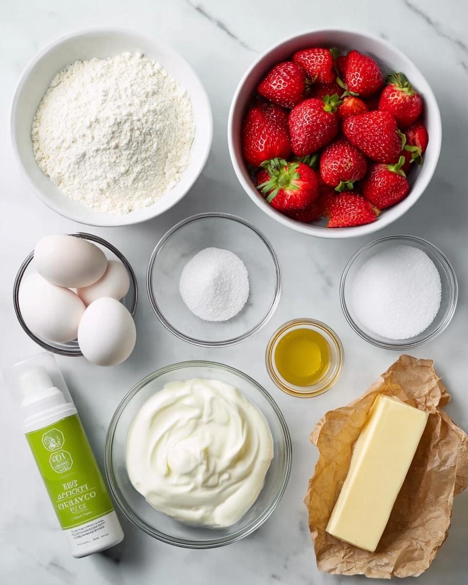 A large white bowl on a white marbled surface holds a thick, creamy batter mixed with pieces of red strawberries scattered throughout. The batter is pale yellow with a smooth and slightly lumpy texture from the fruit. A wooden spoon with a blue silicone tip rests inside the bowl, partially covered with the batter. photo taken with an iphone --ar 4:5 --v 7