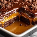 Chocolate Caramel Dump Cake with Ganache and Toppings Recipe
