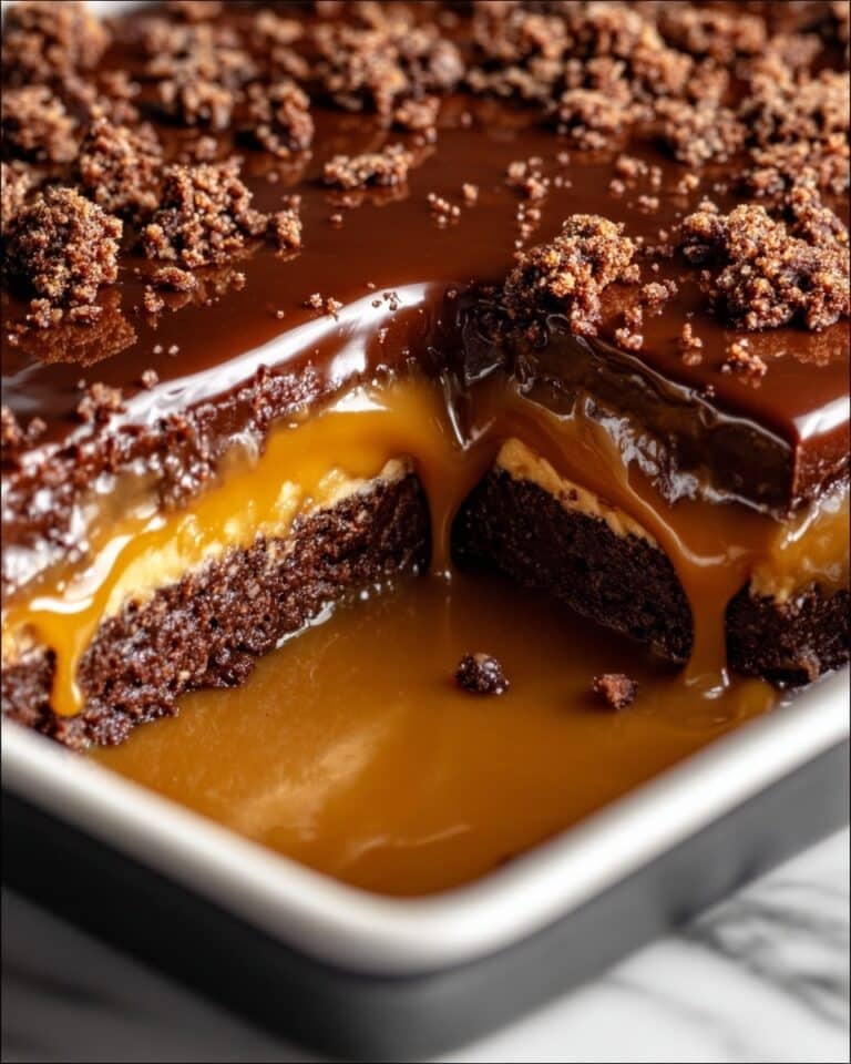 Chocolate Caramel Dump Cake with Ganache and Toppings Recipe