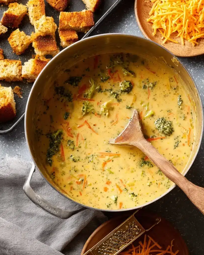 Broccoli, of course! Cut it into small, bite-sized pieces so that you get some in every spoonful of soup Recipe