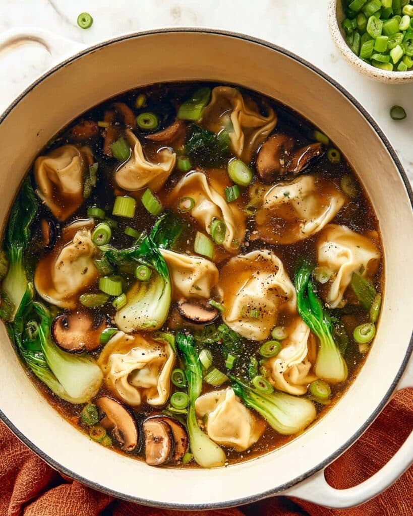 Potsticker Soup with Mushrooms, Bok Choy, and Ginger Recipe