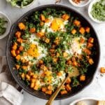 Skillet Sweet Potato Kale Hash with Eggs and Cilantro Recipe