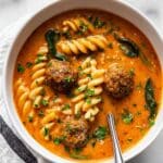 Meatball Soup with Pasta, Spinach, and Cream Recipe