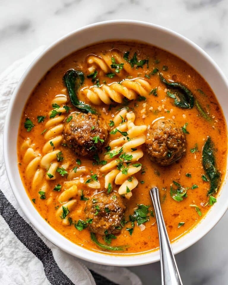 Meatball Soup with Pasta, Spinach, and Cream Recipe