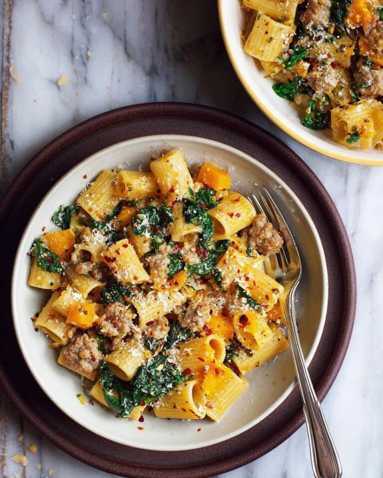 Creamy Rigatoni with Butternut Squash and Spicy Italian Sausage Recipe