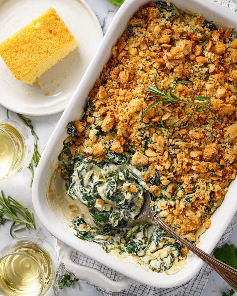 Creamy Spinach Casserole with Cheddar and Crispy Topping Recipe