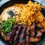 Spicy Korean Ramen with Grilled Beef & Creamy Sauce Recipe