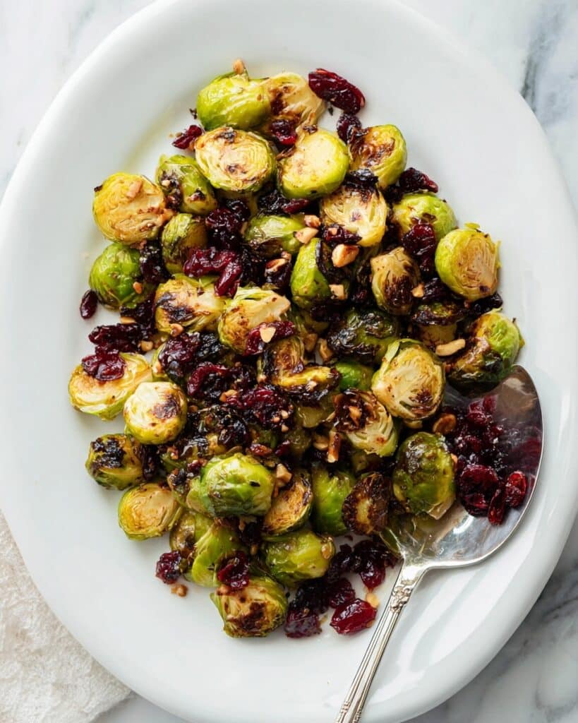 Balsamic Roasted Brussels Sprouts with Cranberries & Pecans Recipe