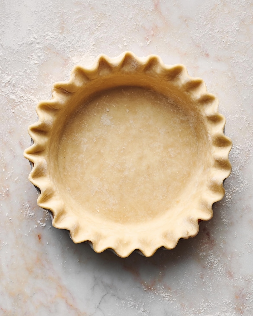 A plain pie crust with a smooth, light beige dough lining the inside of a round pan, featuring a wavy, scalloped edge all around the rim. The surface is soft and slightly flour-dusted, with gentle folds creating texture on the edges. It is placed on a white marbled texture surface, giving a clean and bright background. photo taken with an iphone --ar 4:5 --v 7