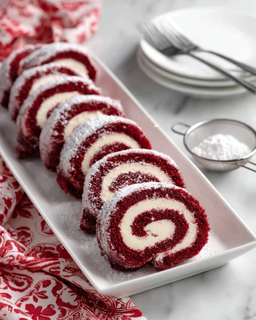 Red Velvet Cake Roll with Cream Cheese Filling Recipe