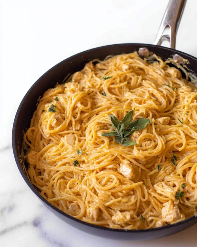 Creamy Pumpkin Alfredo Pasta with Sage and Grilled Chicken Recipe