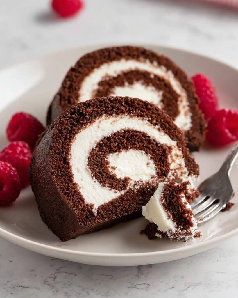 Chocolate Swiss Roll Cake with Marshmallow Filling and Chocolate Glaze Recipe