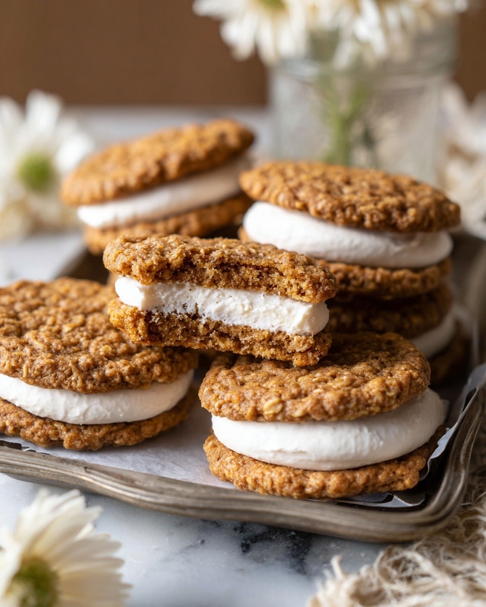The image shows a group of round oatmeal cookies with a light brown color and a rough texture. They are arranged on a silver metal cooling rack, which is placed on a white marbled surface. Each cookie has visible oats throughout, giving a bumpy texture, and the edges are slightly darker, showing they are baked well. The cookies are close together, filling the space on the rack but not touching each other. photo taken with an iphone --ar 4:5 --v 7