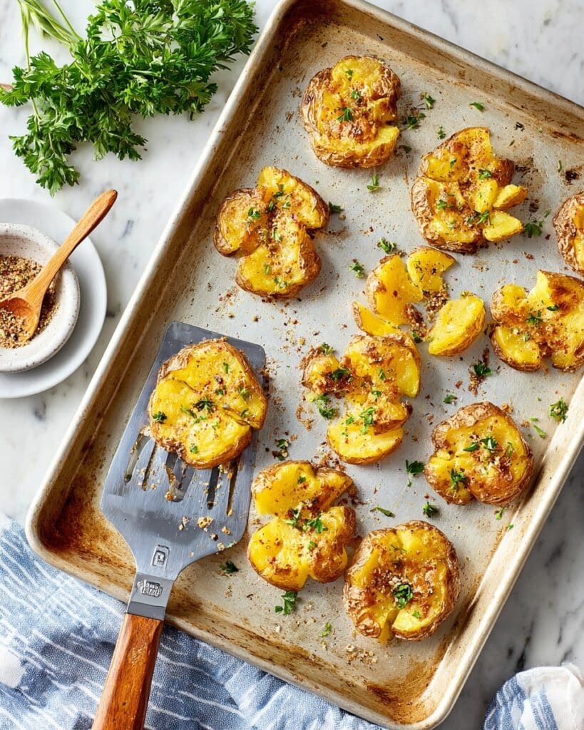 Crispy Smashed Potatoes with Fresh Herbs and Parmesan Recipe