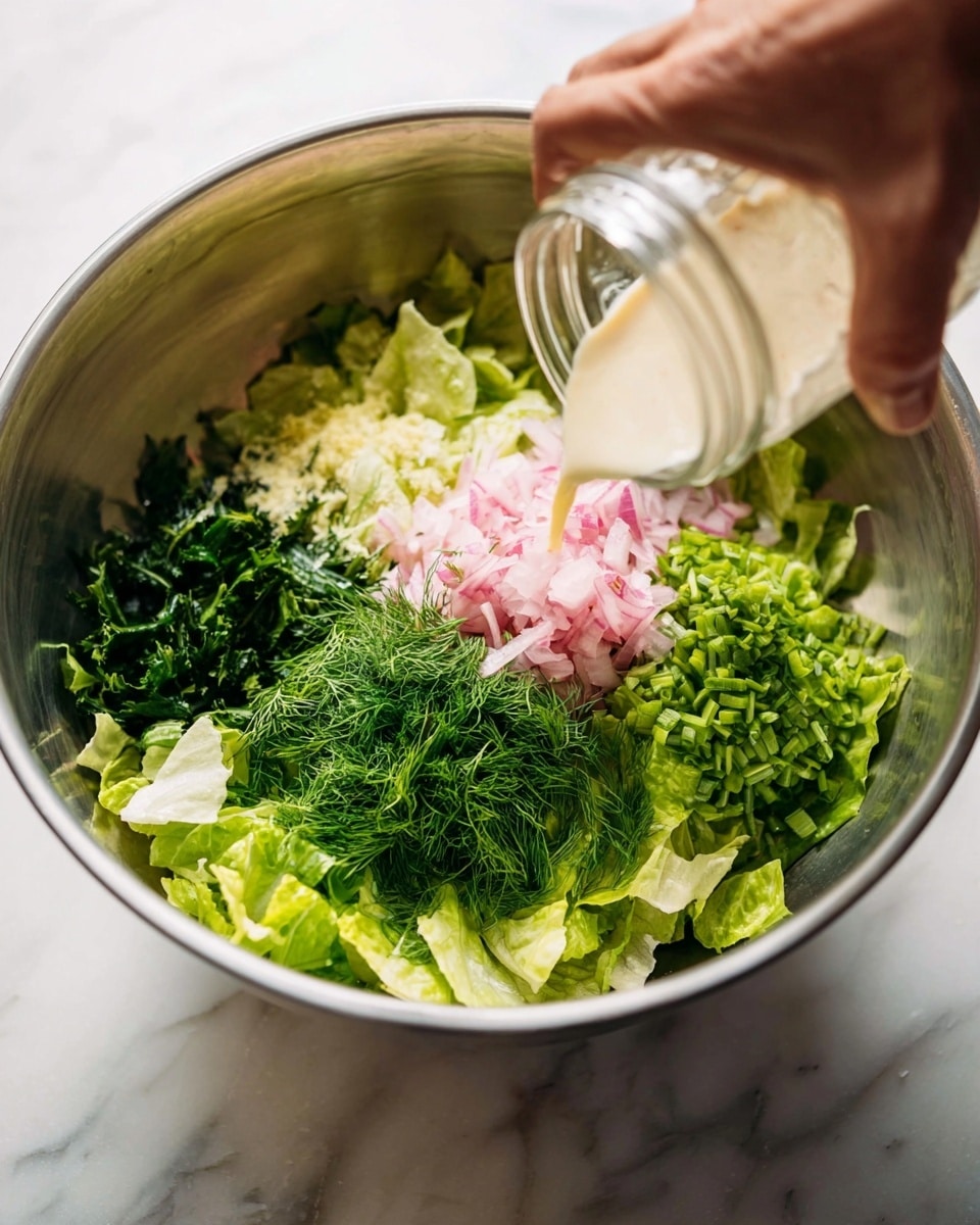 The image shows a black cutting board placed on a white marbled surface with three white bowls containing finely chopped green herbs arranged on the top and right sides. In the center and left side of the board, different layers of leafy greens are piled: the bottom layer is darker green leaves, the middle layer is medium green, and the top layer is bright yellow-green chopped lettuce with a soft texture. A woman's hand is seen picking up a piece of light green leafy lettuce from the pile at the bottom right. The scene is lit naturally to highlight the fresh colors of the greens. photo taken with an iphone --ar 4:5 --v 7