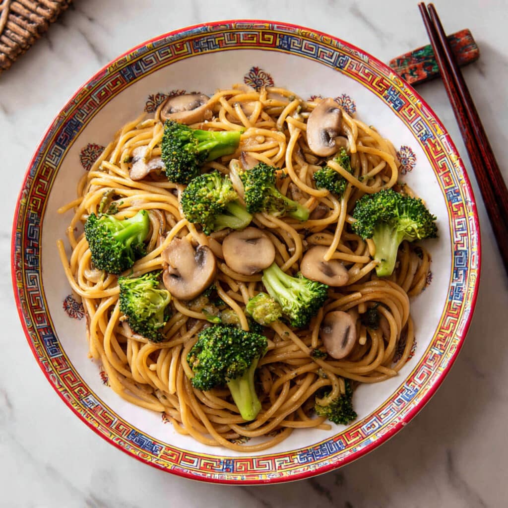 Simple Mushroom Broccoli Stir Fry Noodles Recipe