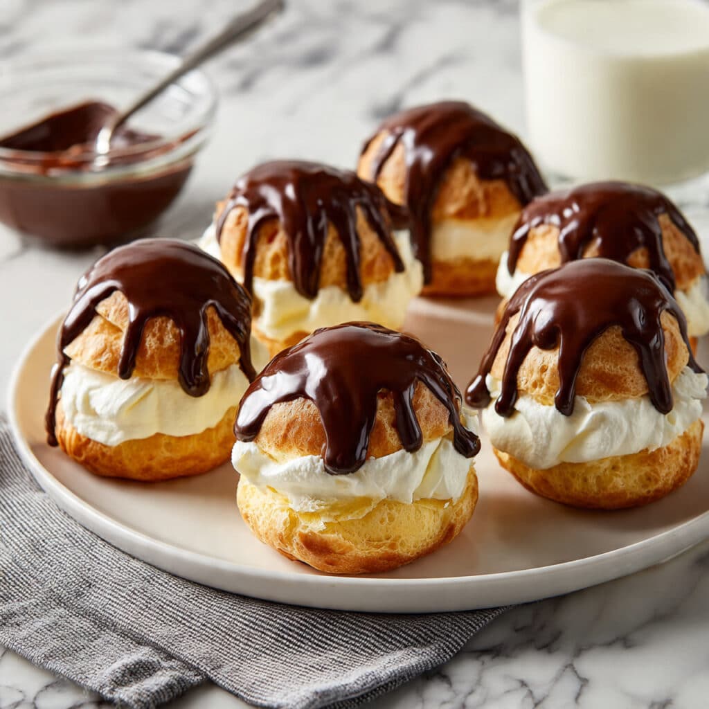 Chocolate Drizzled Profiteroles with Vanilla Ice Cream or Pastry Cream Recipe