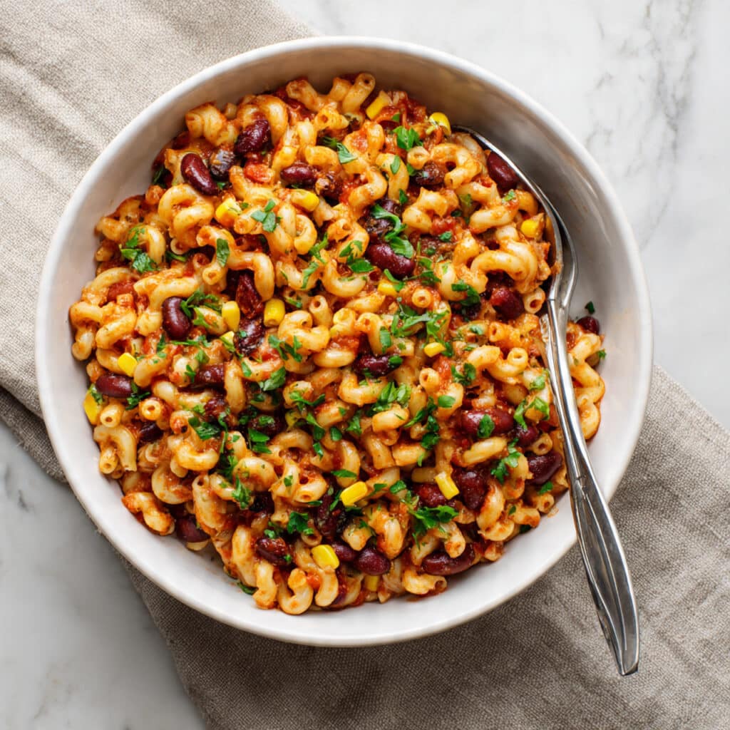 One Pot Cheesy Vegetarian Chili Mac Recipe