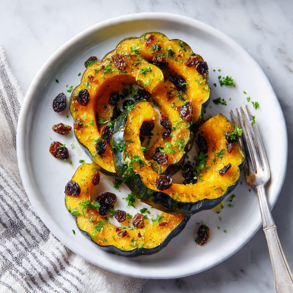Roasted Acorn Squash with Raisins and Spiced Marinade Recipe