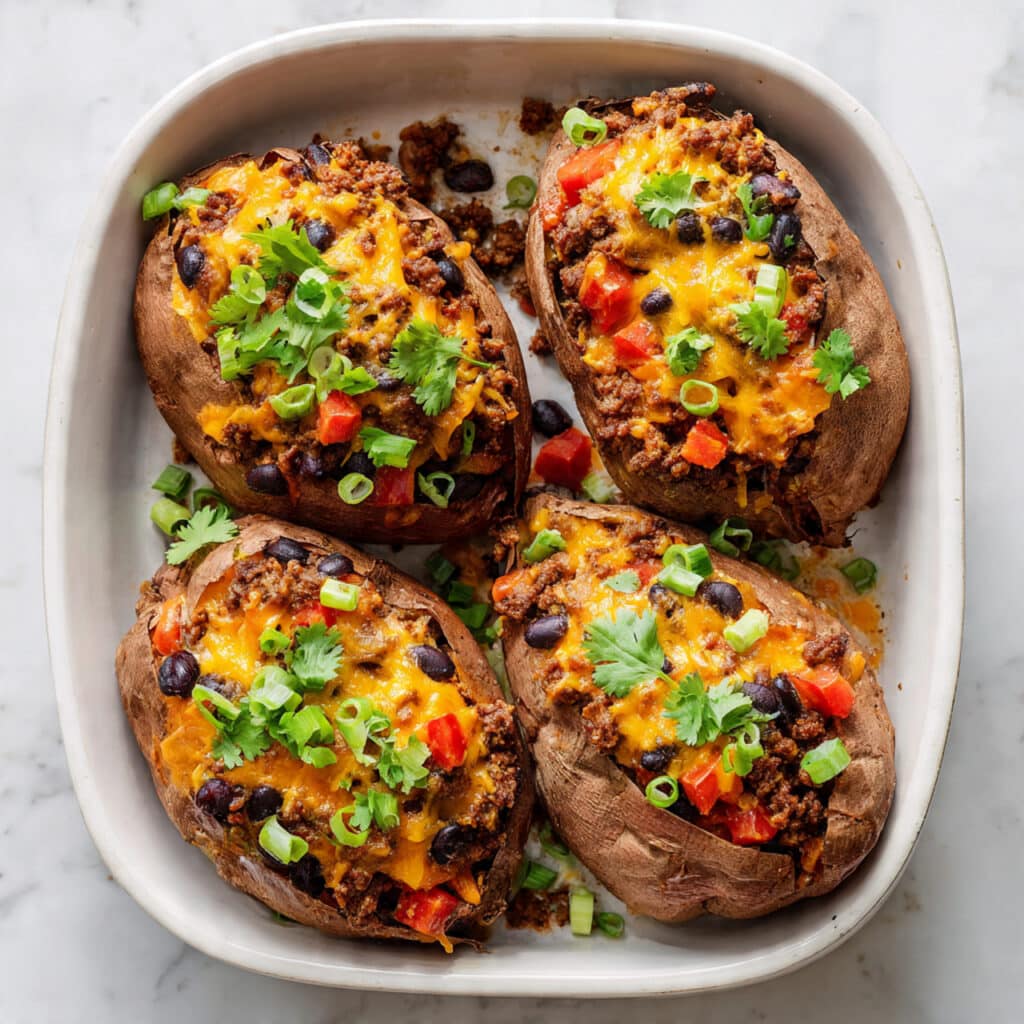 Turkey Chili Smothered Sweet Potatoes Recipe