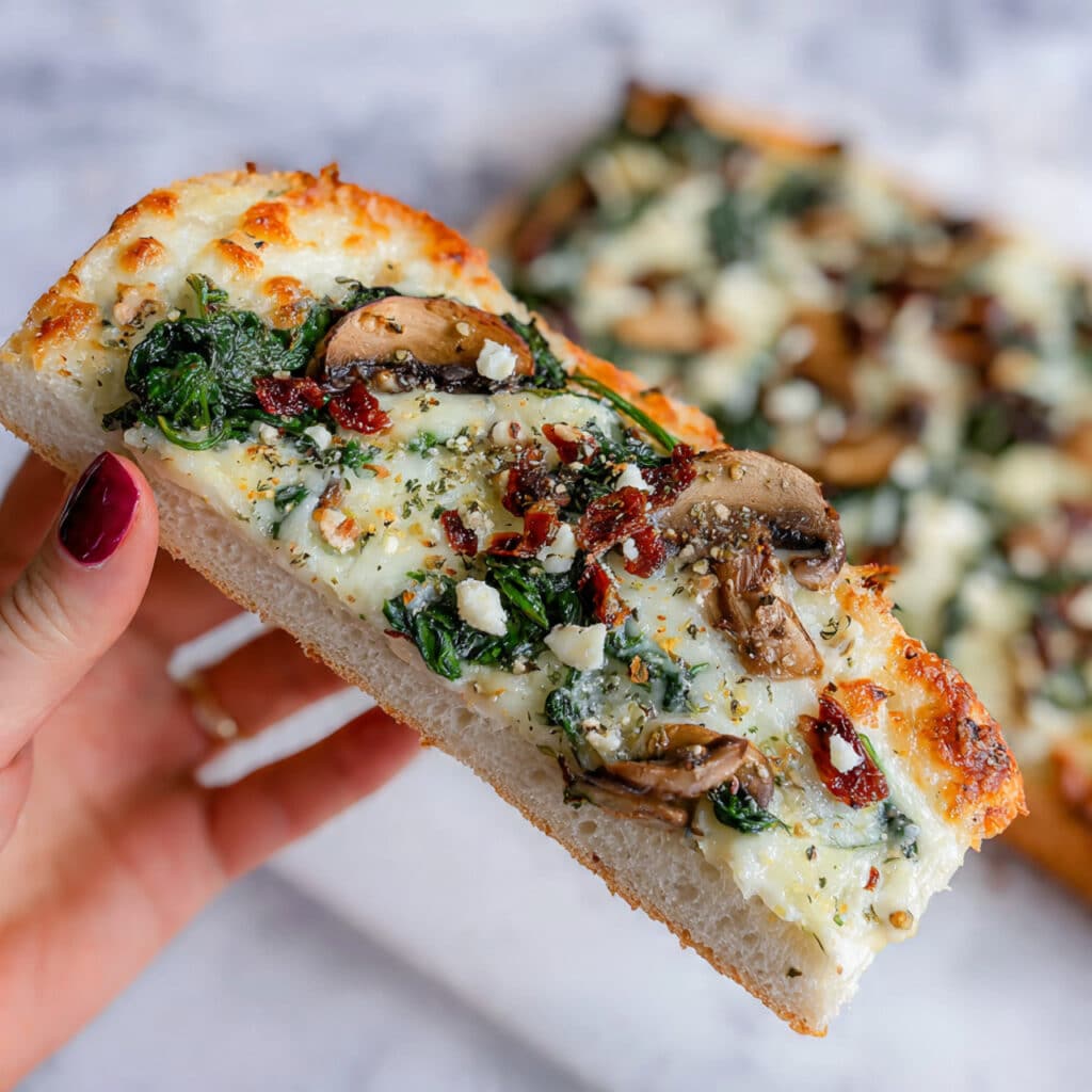 Spinach Mushroom French Bread Pizzas Recipe