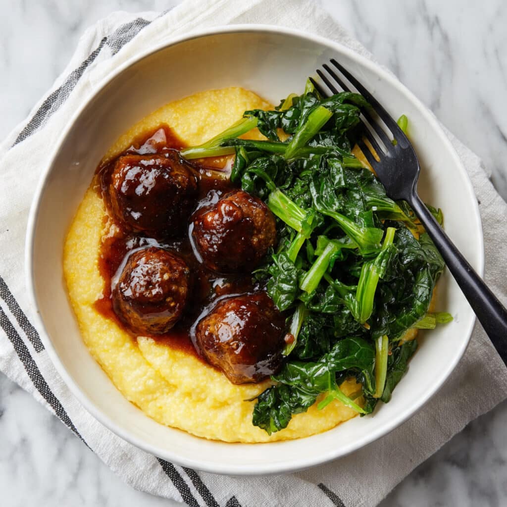 BBQ Pork Meatballs with Cheesy Grits Recipe