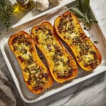 Stuffed Butternut Squash with Sausage, Spinach, and Cheddar Recipe