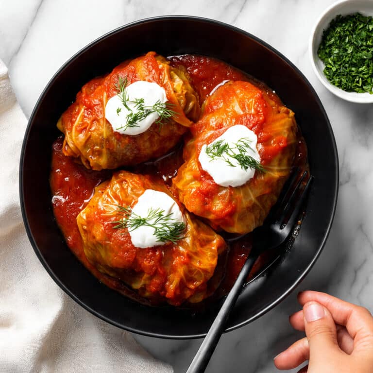 Cabbage Rolls with Ground Beef and Pork in Tomato Broth Recipe