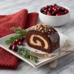 Bûche De Noël (Yule Log) with Cranberries, Meringue Mushrooms, and Hazelnuts Recipe