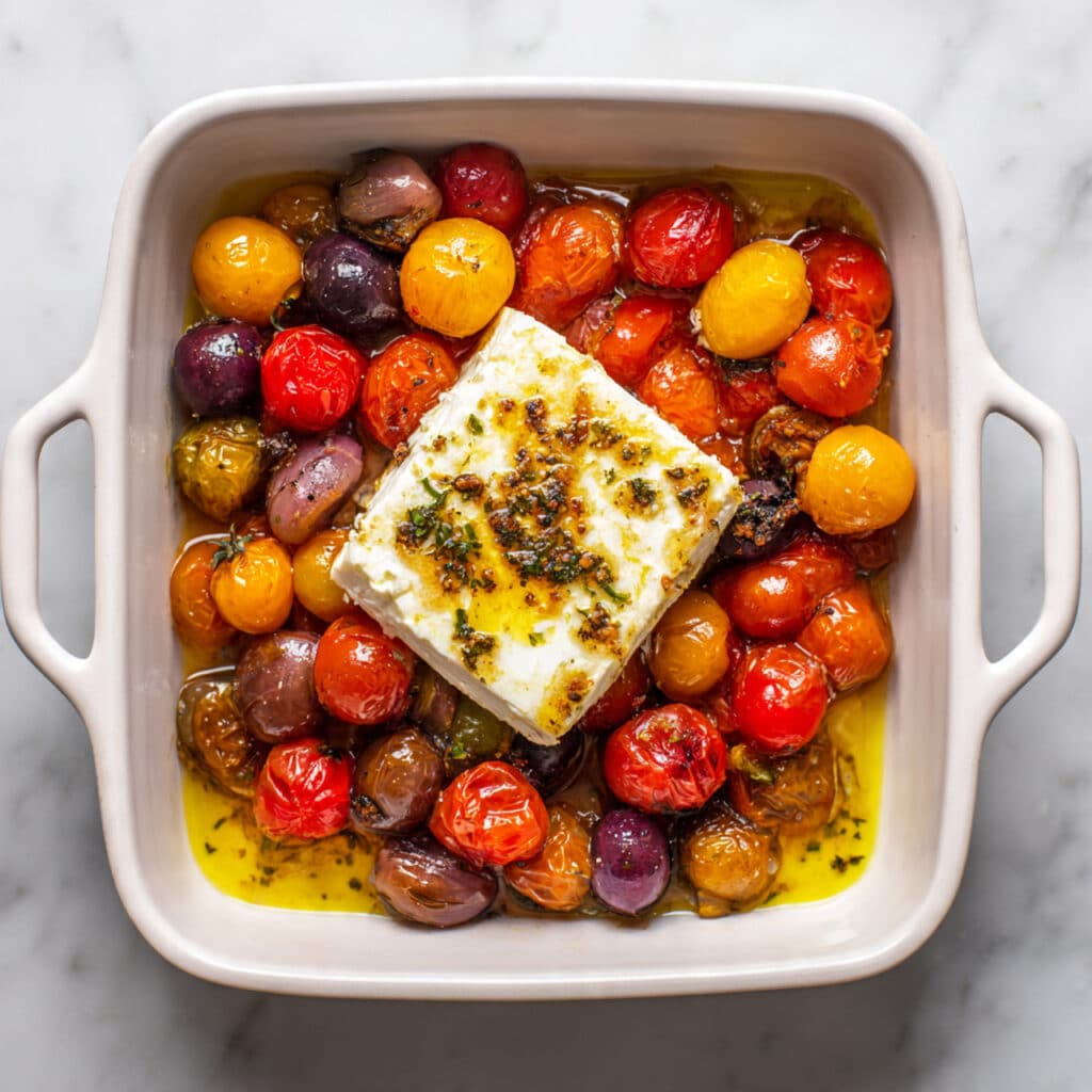 Broiled Feta with Garlicky Cherry Tomatoes and Capers Recipe