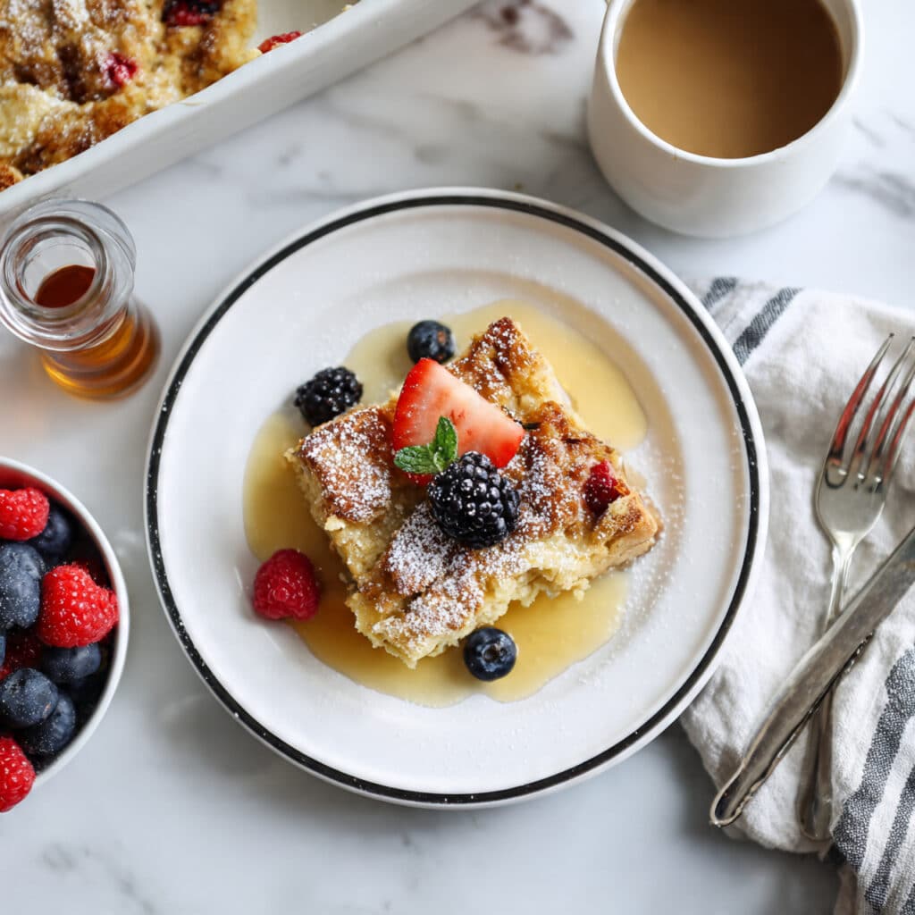 Baked French Toast with Brown Sugar Sauce and Mixed Berries Recipe