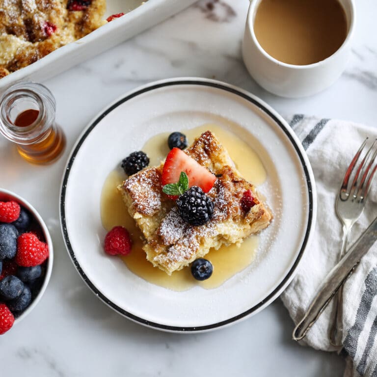 Baked French Toast with Brown Sugar Sauce and Mixed Berries Recipe