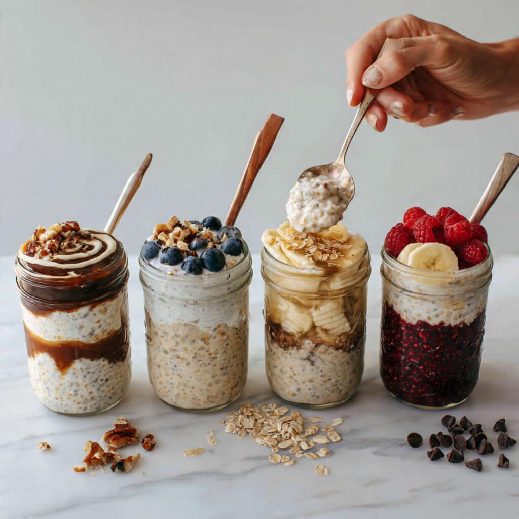 Overnight Oats with Fruit, Nut, and Chocolate Variations Recipe