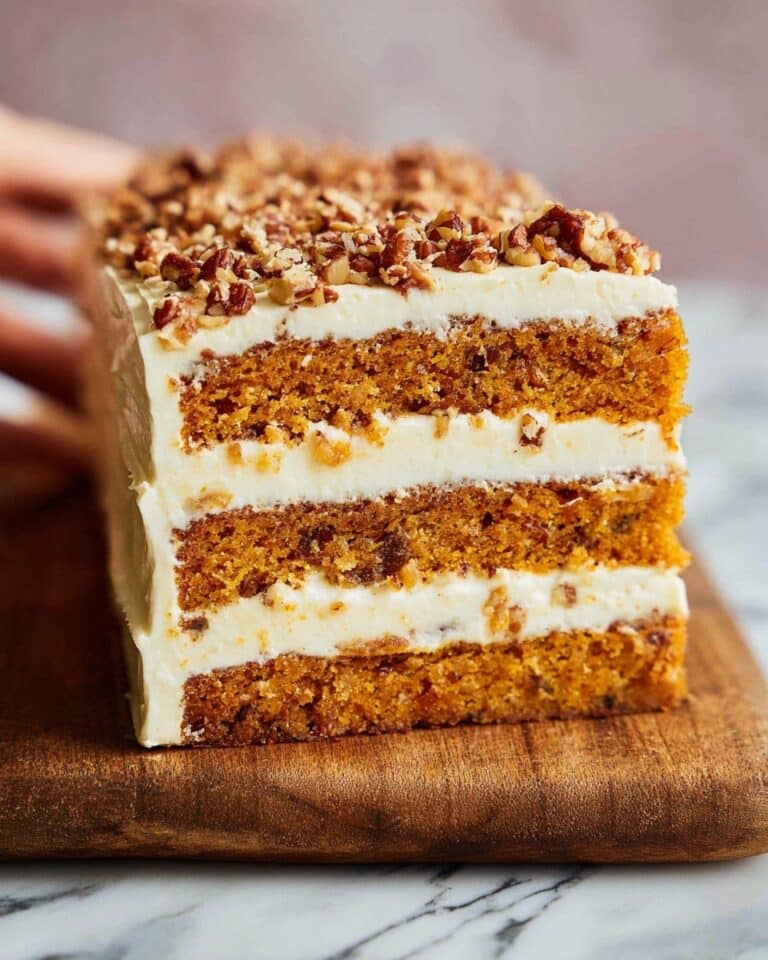 A Very Big Pumpkin Layer Cake with Toffee Pecans and Cream Cheese Frosting Recipe