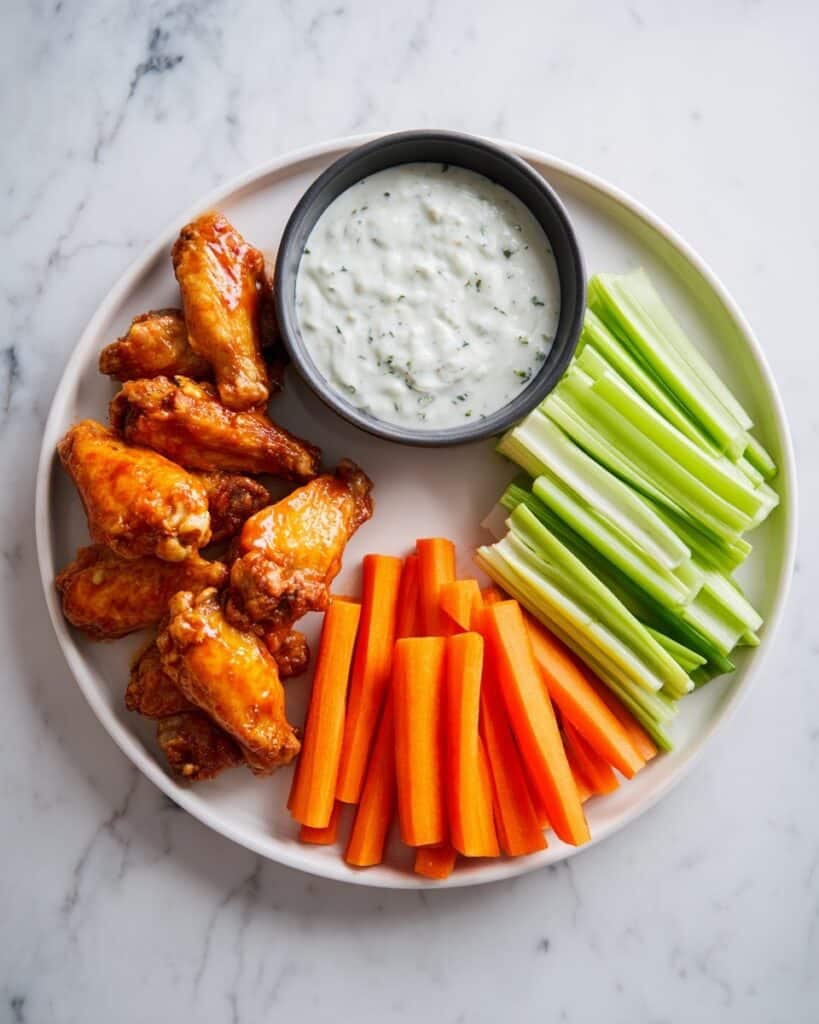Air Fryer Chicken Wings with Spicy Hot Sauce and Creamy Ranch Dipping Sauce Recipe