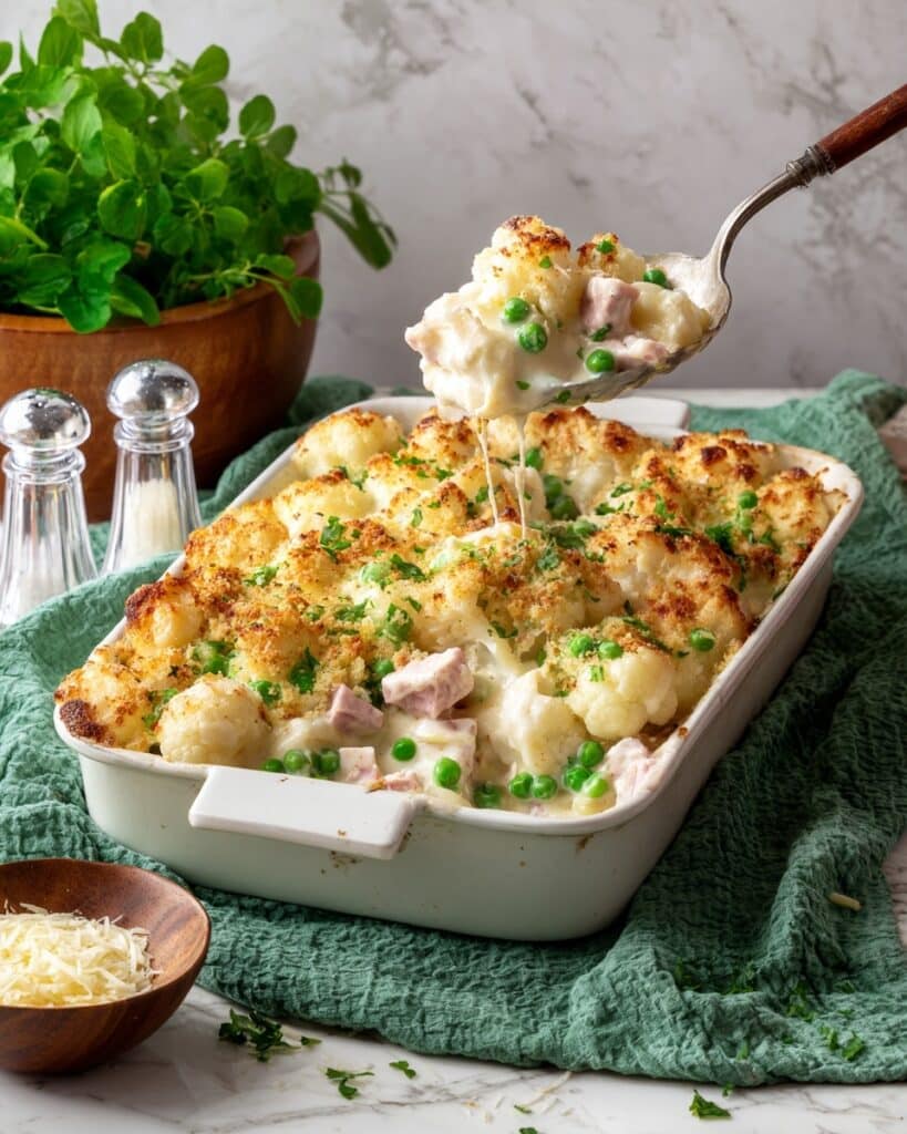 Creamy Gnocchi and Steak Bake with Peas and Cheese Recipe