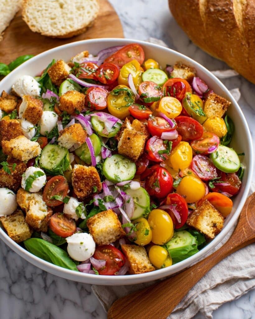 Panzanella Salad with Crispy Toasted Bread and Fresh Vegetables Recipe