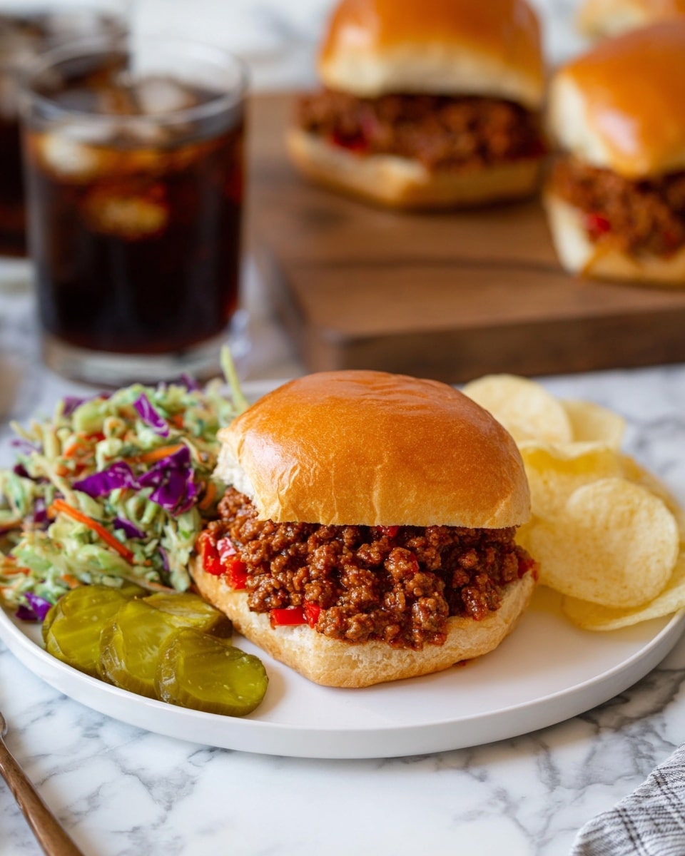 The image shows a white bowl full of thick, brown chili with small pieces of red bell pepper mixed in, placed near the center. On the left side, there is a white bowl of golden potato chips and above it, a white plate with four shiny, golden-brown sandwich buns, with one bun sliced and placed on a gray and white checkered cloth in the upper right. Below the chili, a wooden bowl contains a fresh salad with layers of green lettuce, shredded purple cabbage, and orange carrot strips. To the right of the salad, a white bowl holds several green pickle slices. All items are set on a white marbled surface, with a silver spoon resting inside the chili bowl. Photo taken with an iphone --ar 4:5 --v 7